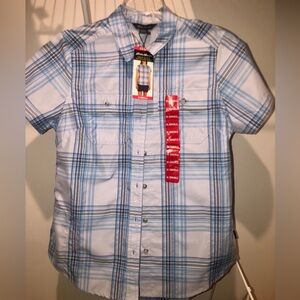 Eddie Bauer Light Blue Plaid Adventure Casual Shirt NWT XS